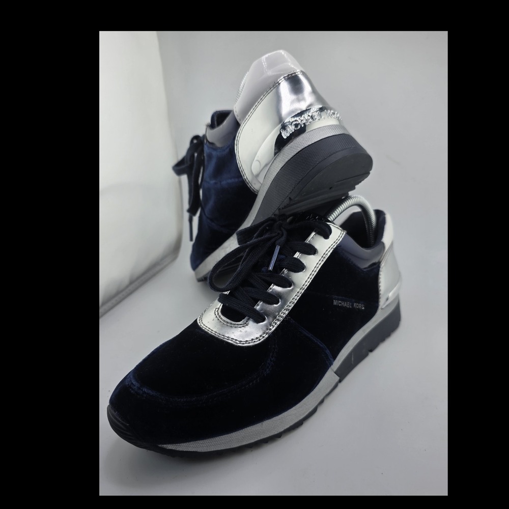 Michael Kors Velvet Sneakers Blue Silver Lace Up Women's Size 9.5 Casual Shoe